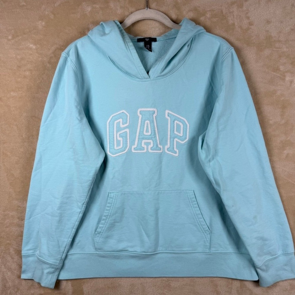 Gap Logo Hoodie Light Blue Fleece Pullover Sweatshirt XL Y2K Classic Comfy